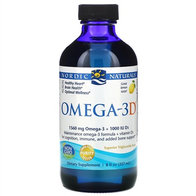 Nordic Naturals, Omega-3D, Lemon, 237 мл (8 жидких унций)