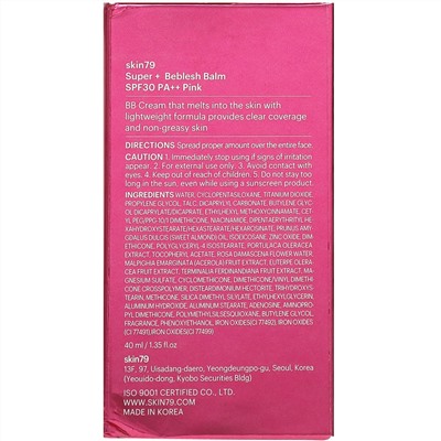 Skin79, Super+ Beblesh Balm, Original B.B, SPF 30, PA++, Pink, 1.35 fl oz (40 ml)