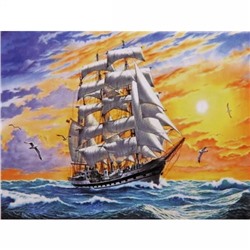 Алмазная мозаика 40*50см "Корабль в море" с полным заполнением, напечатанной рамкой, на деревянном подрамнике J50453