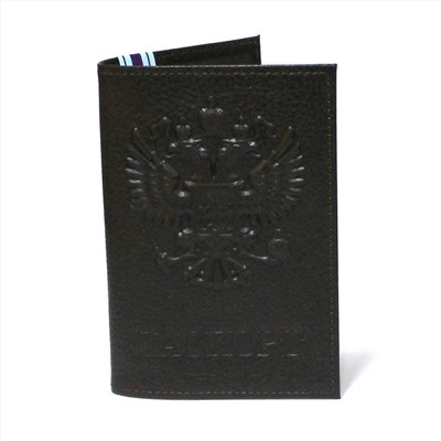 Обложка для паспорта, натуральная кожа, чёрная, 2510, арт.242.034