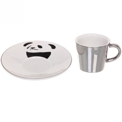 Кофейная пара (зеркальная кружка 90мл+блюдце) анаморфный дизайн "Панда"
