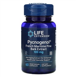 Life Extension, Pycnogenol, экстракт коры французской приморской сосны, 100 мг, 60 вегетарианских капсул