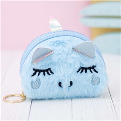 Кошелёк меховой "Sleeping catcorn", blue