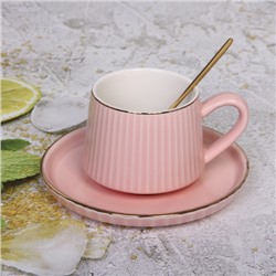 Чайная пара "Ванильная фантазия" (кружка 240мл,блюдце, ложка) розовая