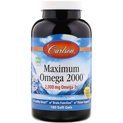 Carlson Labs, Maximum Omega 2000, натуральный лимон, 2000 мг, 180 мягких таблеток