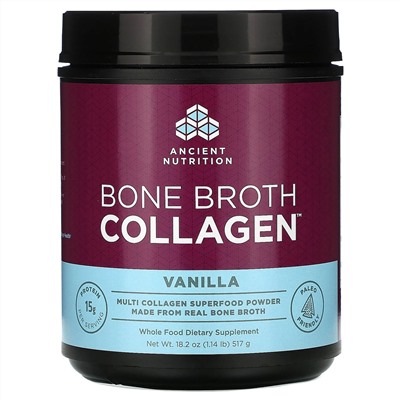 Dr. Axe / Ancient Nutrition, Bone Broth Collagen, Vanilla, 1.14 lbs (517 g)