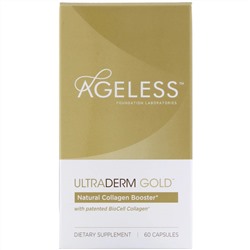 Ageless Foundation Laboratories, UltraDerm Gold, натуральная коллагеновая поддержка с запатентованным коллагеном BioCell, 60 капсул