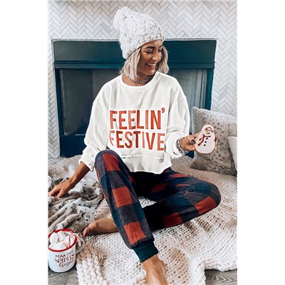 FEELIN’ FESTIVE Graphic Crop Sweatshirt and Joggers Loungewear