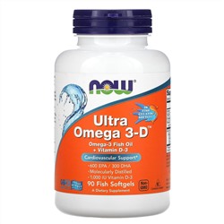 Now Foods, Ultra Omega 3-D, 90 капсул из рыбьего желатина