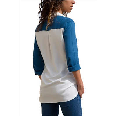 Сине-белая удлиненная рубашка блочной расцветки