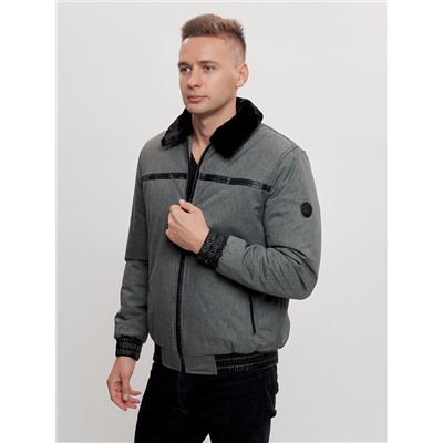 Куртка классическая с мехом мужская серого цвета 2917Sr