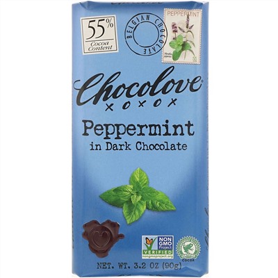 Chocolove, Peppermint in Dark Chocolate, 55% Cocoa, 3.2 oz (90 g)