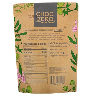 ChocZero, Milk Chocolate, Almonds, No Sugar Added, 6 Bars, 1 oz Each