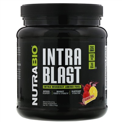 NutraBio Labs, Intra Blast, заряд аминокислот для восстановления после тренировки, клубника с лимоном, 740 г