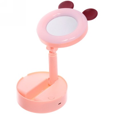 Настольная лампа складная с зеркалом "Marmalade-Чудо мишка" LED цвет розовый
