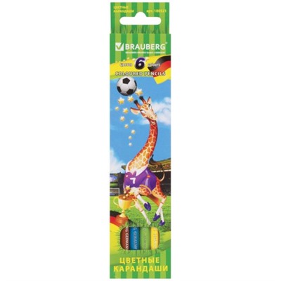 Карандаши цветные Brauberg (Брауберг) Football match, заточенные, картонная упаковка, 6 цветов