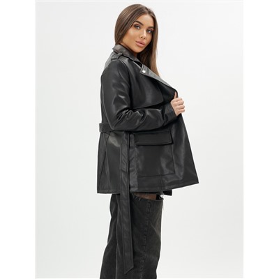 Классическая кожаная куртка женская черного цвета 3607Ch