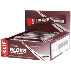 Clif Bar, Энергетические жевательные батончики Bloks со вкусом черной вишни + 50 мг кофеина, 18 пакетиков по 2,12 унц. (60 г) каждый