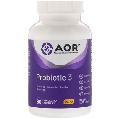 Advanced Orthomolecular Research AOR, Probiotic 3, 90 растительных капсул