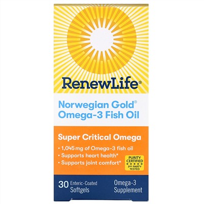 Renew Life, Norwegian Gold Omega-3 Fish Oil, 1,045 mg, 30 Enteric-Coated Softgels