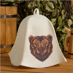 Шапка для бани и сауны "Медведь - качественно отпечатанный принт  на шапке", с принтом, бела