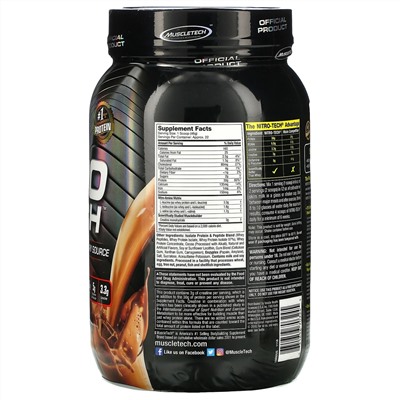 Muscletech, серия Performance, Nitro Tech, основной источник сывороточных пептидов и изолята, вкус молочного шоколада, 998 г (2,20 фунта)