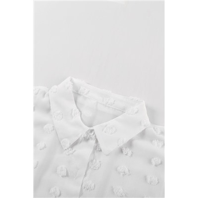 Белая рубашка с коротким рукавом в швейцарский горошек и отложным воротником