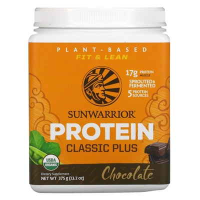 Sunwarrior, Classic Plus Protein, органический продукт на растительной основе, шоколад, 13,2 унц. (375 г)