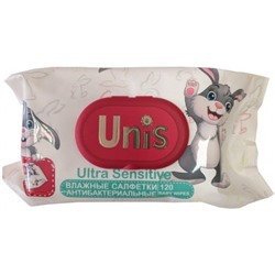Детские влажные салфетки антибактериальные ТМ Unis, без запаха, 120 шт