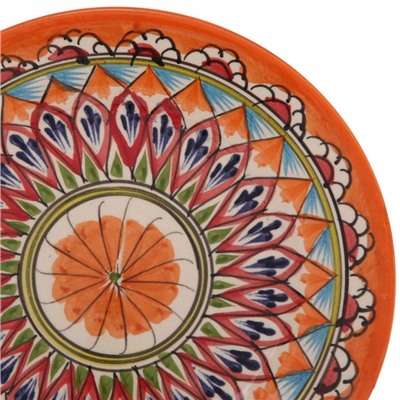 Тарелка плоская 22см оранжевая Риштанская Керамика
