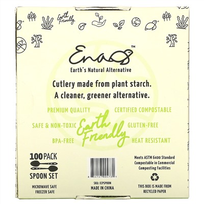 Earth's Natural Alternative, Compostable Spoons, 100 Count