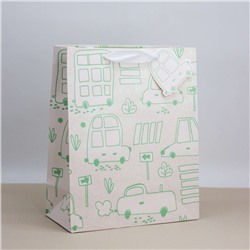 Пакет подарочный (M) "Cars", green (26*32*12.5)
