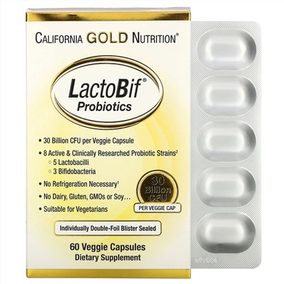 California Gold Nutrition, LactoBif, пробиотики, 30 млрд КОЕ, 60 вегетарианских капсул