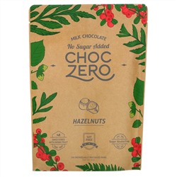 ChocZero, Milk Chocolate, Hazelnuts, No Sugar Added,  6 Bars, 1 oz Each