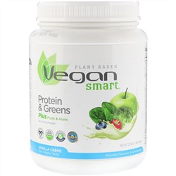 VeganSmart, Белок и зелень VeganSmart, Порошок "Все в одном", Ванильный крем, 22,8 унц. (645 г)