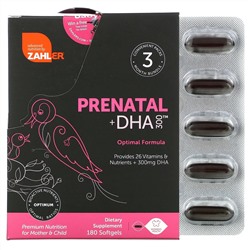 Zahler, Prenatal + DHA 300, комплекс предродовых витаминов с ДГК, 180 мягких таблеток