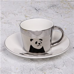 Чайная пара (зеркальная кружка 230мл+блюдце) анаморфный дизайн "Панда"