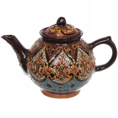 Набор чайный (блюдо, чайник, пиала 6шт) Бисер зеленый Риштанская керамика