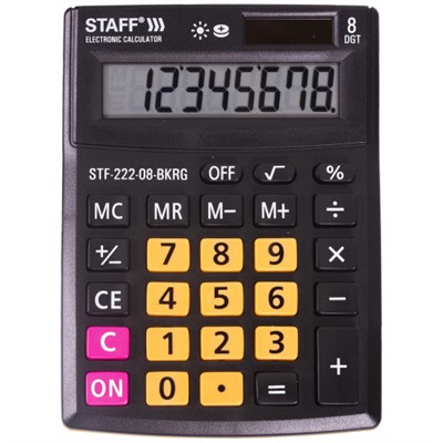 Калькулятор настольный Компактный STAFF PLUS STF-222, 8 разрядов, двойное питание, черный, 138x103 мм