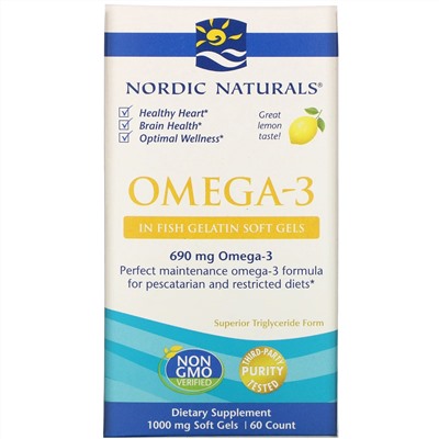 Nordic Naturals, омега-3, с лимонным вкусом, 690 мг, 60 капсул