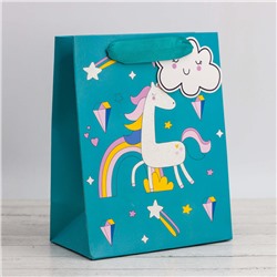Пакет подарочный (S) "Unicorn and clouds ", green (18*23*10)
