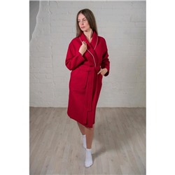 Халат женский, шалька+кант, размер 44, цвет бордовый, вафля