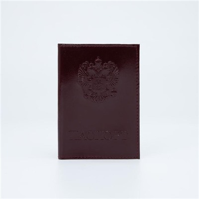 Обложка для паспорта 9,5*0,3*13,5 см, нат, шик гладкий, Герб ПОЛАД,  бордовый
