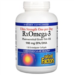 Natural Factors, Ultra Strength RxOmega-3, 900 мг ЭПК/ДГК, 150 мягких таблеток Enteripure