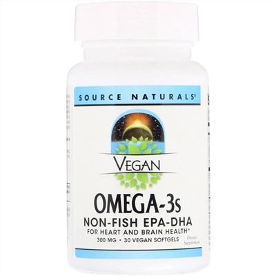 Source Naturals, Vegan Omega-3s EPA-DHA, 300 мг, 30 мягких таблеток