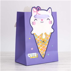Пакет подарочный (S) "Cute cat ice-cream", purple (18*23*10)