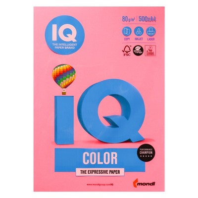 Бумага цветная А4 500 л, IQ COLOR, 80 г/м2, розовый неон, NEOPI