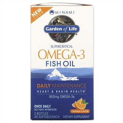 Minami Nutrition, Сверхкритический, Omega-3 Fish Oil, 850 мг, апельсиновый вкус, 120 гелевых капсул в каждой упаковке