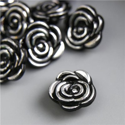 Декоративный элемент пуговица "Роза" черный-серебрянный 13 мм