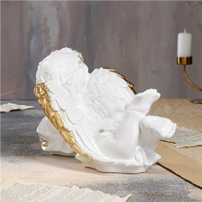 Статуэтка "Ангел лежащий", бело-золотистый цвет, 19 см